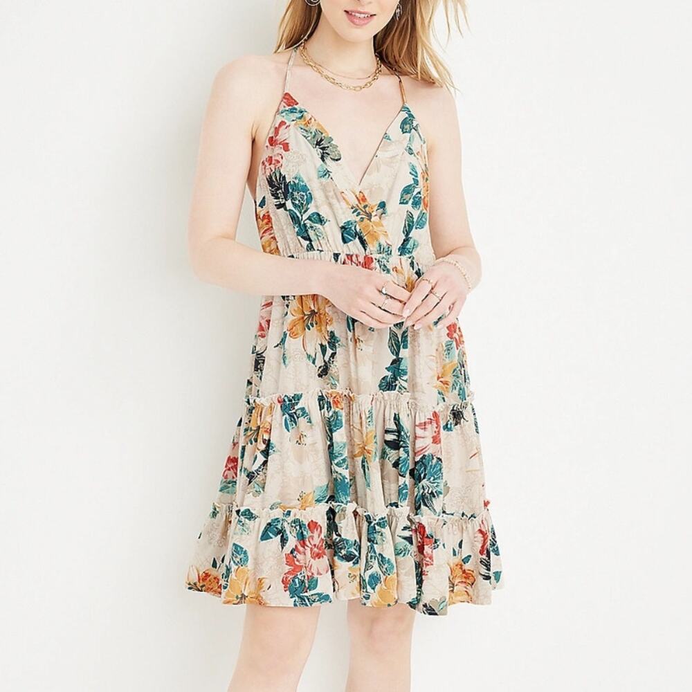 Maurices Multicolor HFS Floral Tiered V Neck Mini Dress Womens M Tiered Halter
